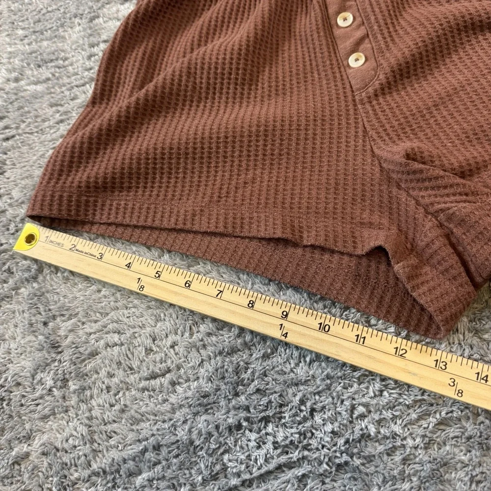 Old Navy Waffle-Knit Pajama Shorts Small Brown Henley Button Front
